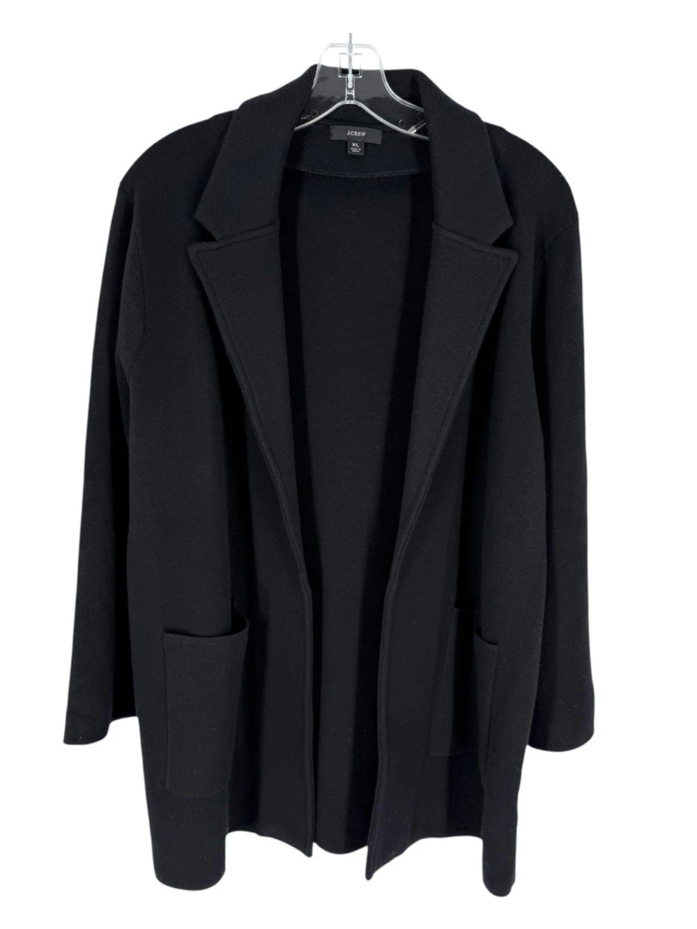 J Crew Sophie Open Front Sweater Blazer Womens Size XL Black Cotton Merino Blend